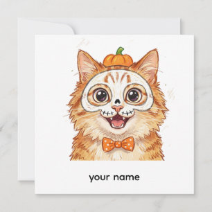 Invitation Peinture de visage de squelette mignon Chat roux H