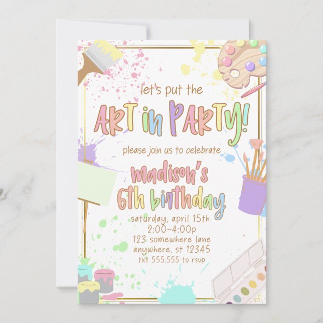Invitation Peinture d'invitation de fête d'enfants Fête dans  (Devant)