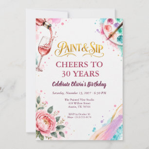 Invitation Peinture et boisson floral aquarelle 30e anniversa