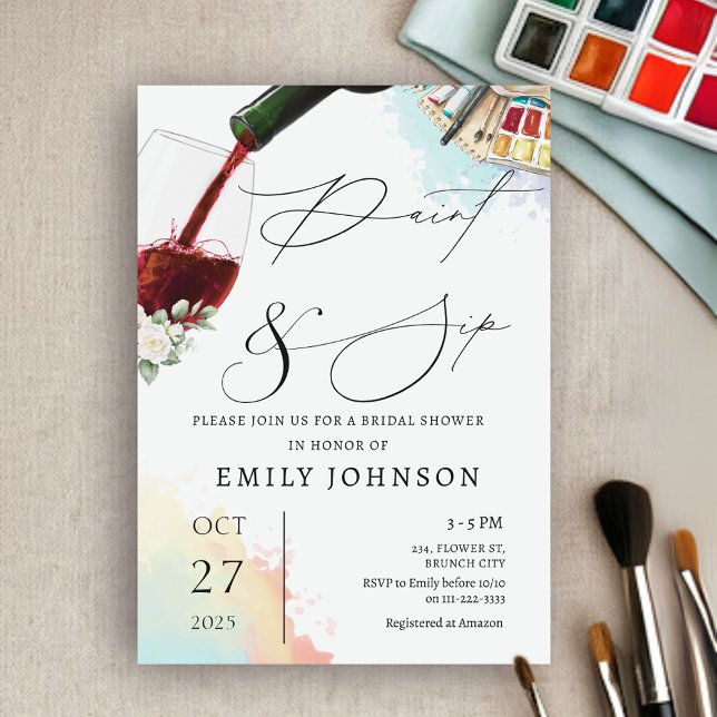 Invitation Peinture et Fête des mariées de sip (Paint and Sip Bridal Shower Invitation)