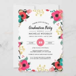 Invitation Peinture florale moderne fête de graduation person