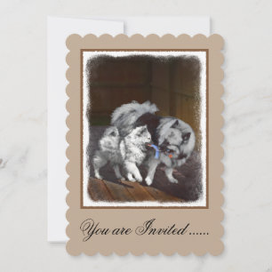 Invitation Peinture Keeshond Playtime - Jolie art original ch