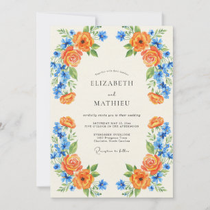 Invitation Peinture Mariage Cobalt Mandarine