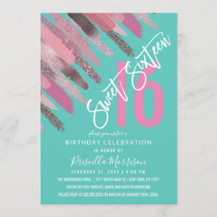 Invitation Peinture Parties scintillant fille brosse rose ros