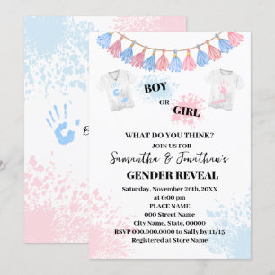 Invitation Peinture rose ou bleu Baby shower de révélation de