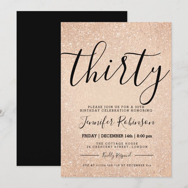 Invitation Peinture simple 30e anniversaire Rose Parties scin (Devant / Derrière)