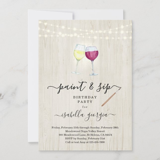 Invitation Peinture & Sip Anniversaire, Bachelorette, Fête de (Devant)