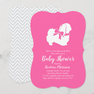 Invitation Pekingese Chien Baby shower fille rose