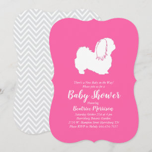 Invitation Pekingese Chien Baby shower fille rose