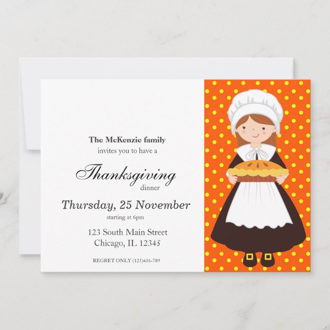Invitation Pèlerin Enfants Thanksgiving dîner (Devant)