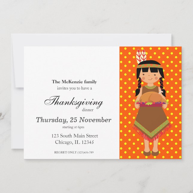 Invitation Pèlerin Enfants Thanksgiving dîner (Devant)