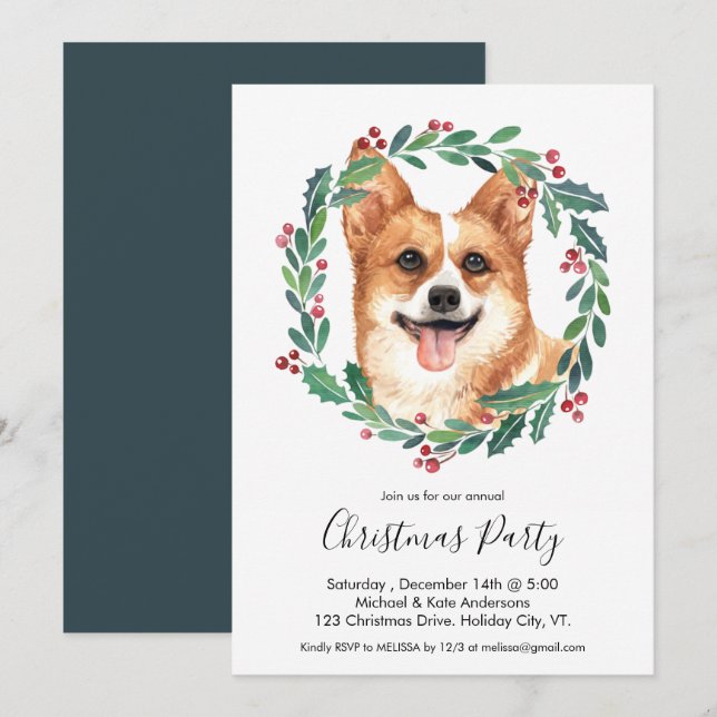 Invitation Pembroke Welsh Corgi Chien Élégante fête de Noël (Devant / Derrière)