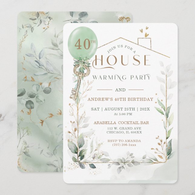 Invitation pendaison de crémaillère et anniversair (Devant / Derrière)