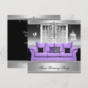 Invitation Pendaison de Crémaillère Lustre Violet Argenté Bla