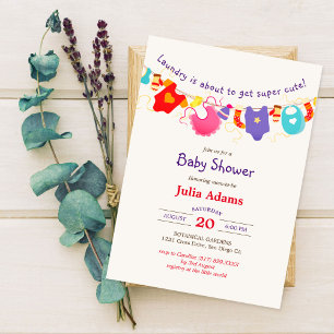 Invitation penderie violet orange jaune baby shower