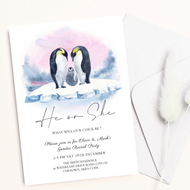 Invitation Penguin Famille d'hiver Noël Sexe Révélation (Créateur téléchargé)