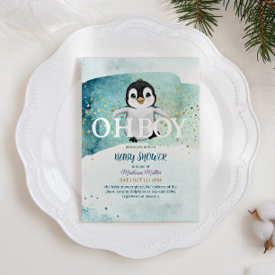 Invitation Penguin hiver thème mignonne bébé garçon douche