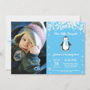 Invitation Penguin Winter Boy Photo Anniversaire