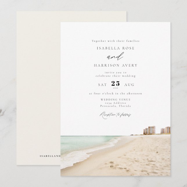 Invitation PENSACOLA FLORIDA Beach Destination Mariage (Devant / Derrière)