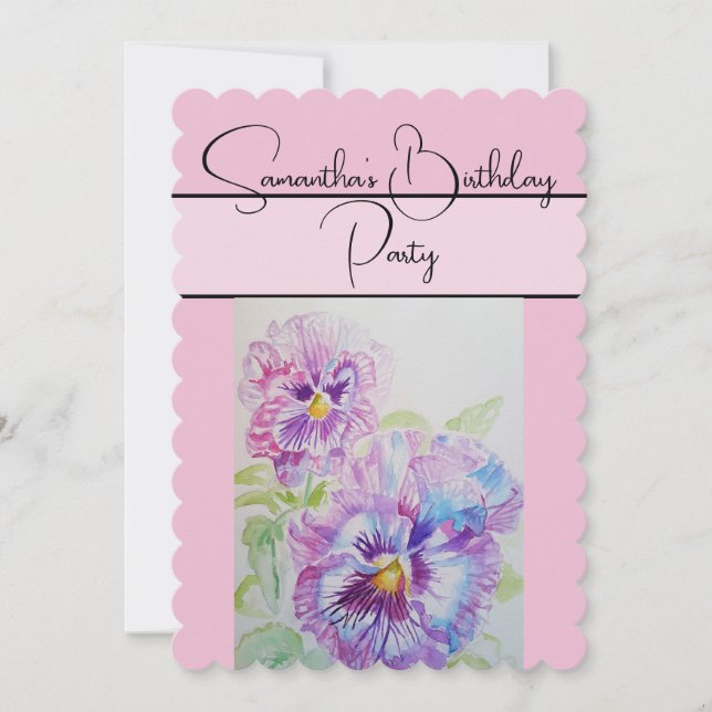 Invitation Pensée Aquarelle Pensées Violet floral Fleur (Devant)