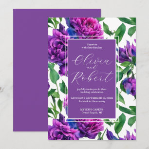 Invitation Peonées d'aquarelle romantique violet magenta rose