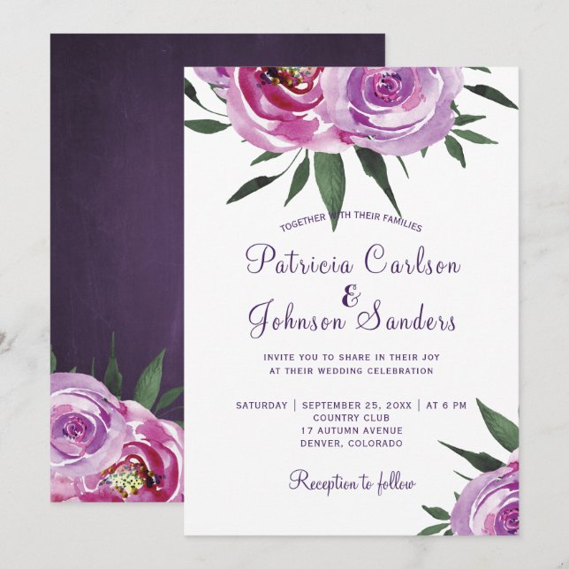 Invitation Peonées de mauve violet rustique bouquets de boho  (Devant / Derrière)
