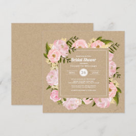 Invitation Peonie rose pâle Kraft papier Fête des mariées rus