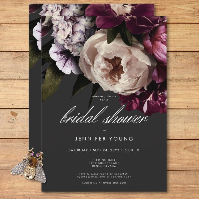 Invitation Peonies à la crème de Bourgogne moderne Fête des m (Modern Burgundy Cream Peonies Floral Bridal Shower Invitation)