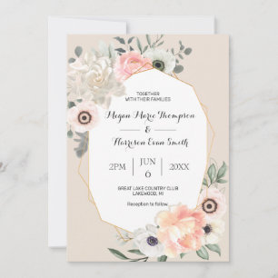 Invitation Peonies Anémones Blush Floral Aquarelle Mariage 