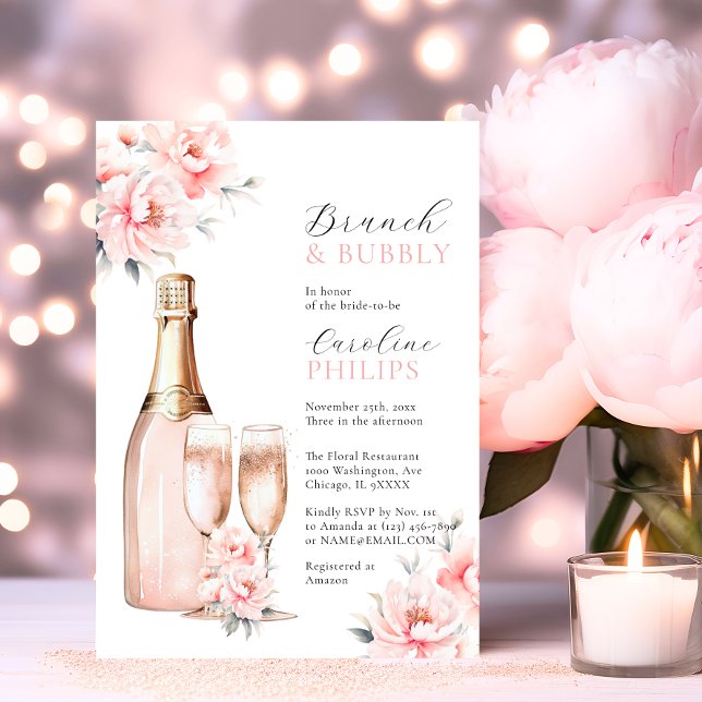 Invitation Peonies Blush Pink Brunch & FÊTE DES MARIÉES Bubbl (Peonies Blush Pink Brunch & Bubbly BRIDAL SHOWER Invitation)