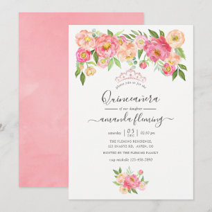 Invitation Peonies d'aquarelle rose pastel Quinceañera