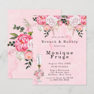 Invitation Peonies de couleur blanche rose vif Brunch & Bubbl