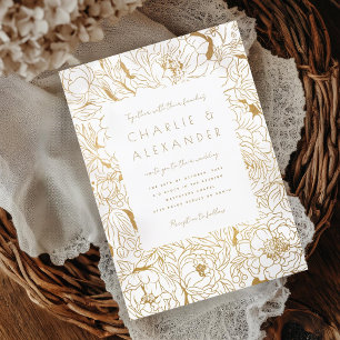 Invitation Peonies dorées Or blanc