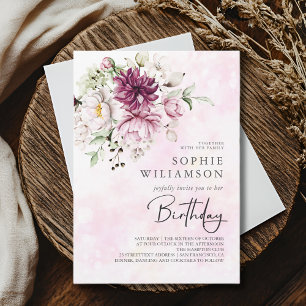Invitation Peonies élégant anniversaire