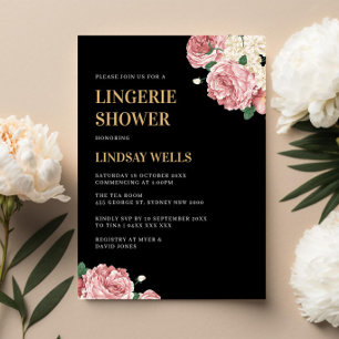 Invitation Peonies florales et Roses sur Black Lingerie Douch