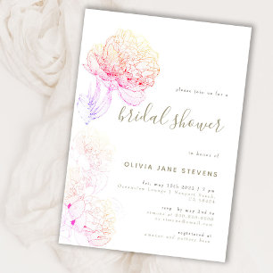 Invitation Peonies Gold Elegant Floral Sketch Fête des mariée