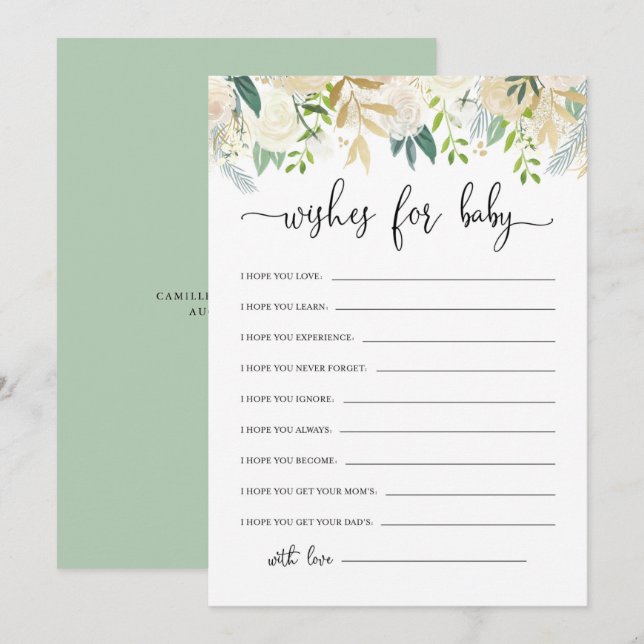 Invitation Peonies Gold Parties scintillant bébé souhaits Bab (Devant / Derrière)