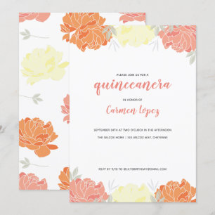 Invitation Peonies jaunes et oranges Quinceanera Party