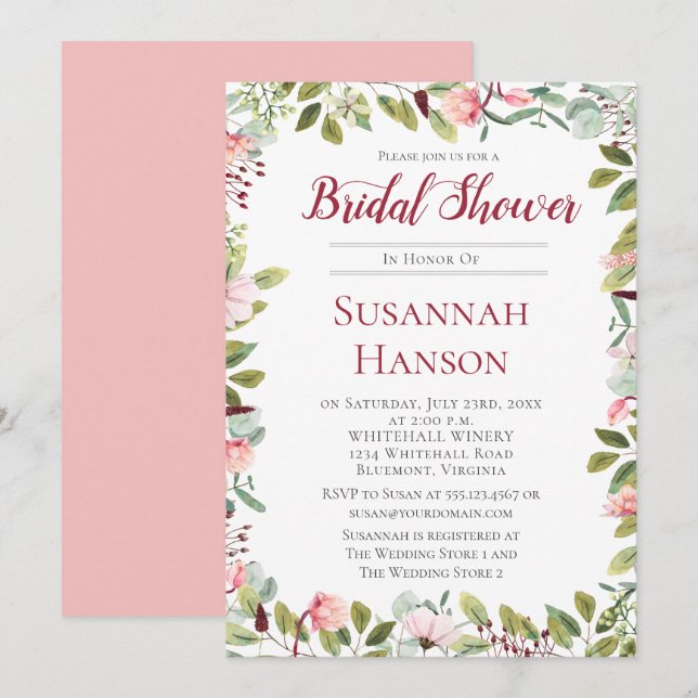 Invitation Peonies romantiques et Fête des mariées Eucalyptus (Devant / Derrière)