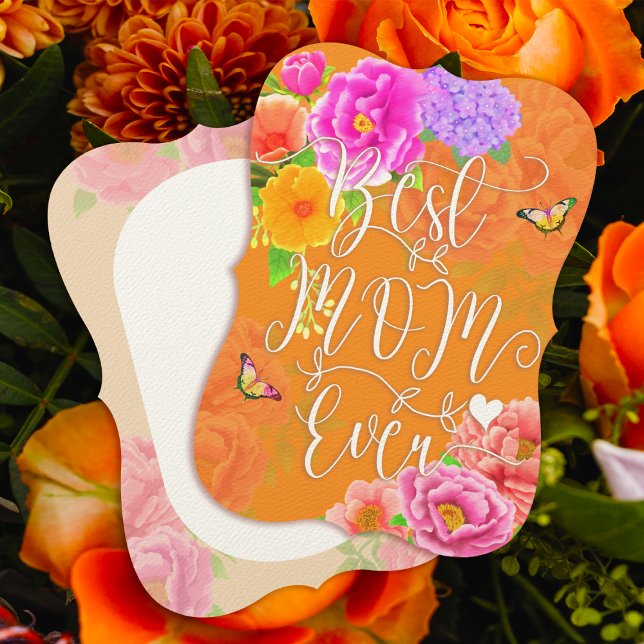 Invitation Peonies romantiques Jardin Orange Meilleure maman (Romantic Peonies Garden Best Mom Ever Orange Mother's Day Card.)
