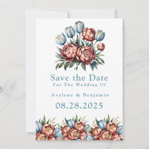 Invitation Peonies Romantiques & Tulipes Enregistrer Les Cart