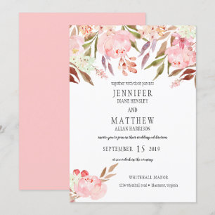 Invitation Peonies rose moderne Fleur sauvage Mariage de verd