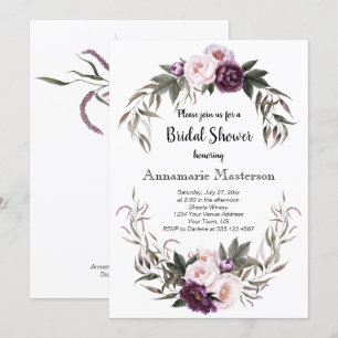 Invitation Peonies rose prune violette Fête des mariées de co