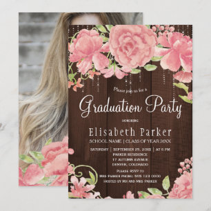 Invitation Peonies rose rousse rustique Fête de graduation PH