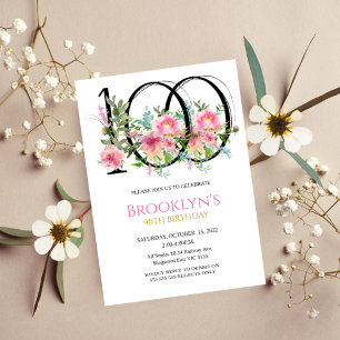 Invitation Peonies roses 100e anniversaire