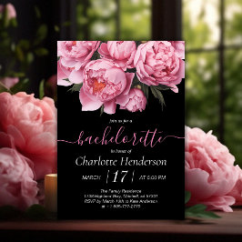 Invitation Peonies roses Black Bachelorette Party