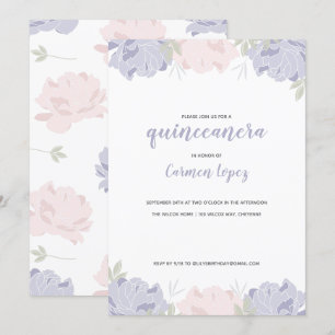 Invitation Peonies roses et violettes Quinceanera Party