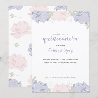 Invitation Peonies roses et violettes Quinceanera Party