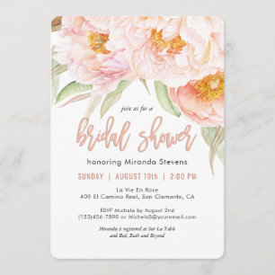 Invitation Peonies roses luxuriantes Aquarelle Fête des marié