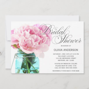 Invitation Peonies roses Mason Jar Fête des mariées
